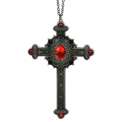 "GOTISCHE KREUZ KETTE MIT ROTEN EDELSTEINEN"