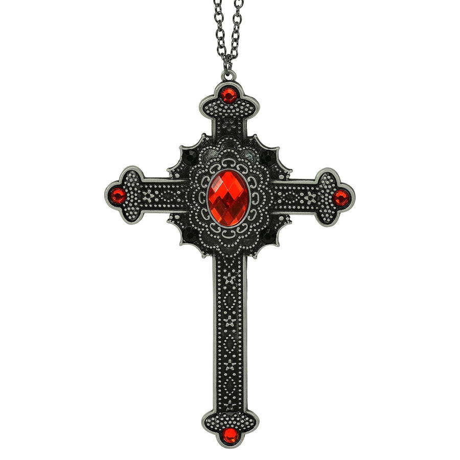 Gothic-Kreuzkette mit roten Schmucksteinen von Widmann – Produktansicht