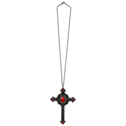 "GOTISCHE KREUZ KETTE MIT ROTEN EDELSTEINEN"