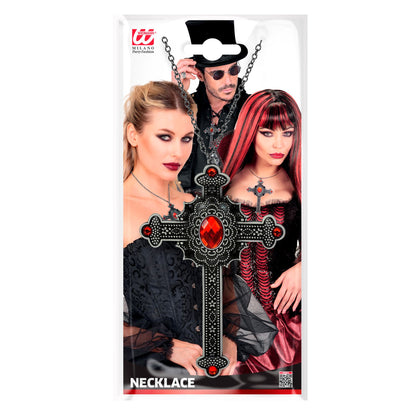 "GOTISCHE KREUZ KETTE MIT ROTEN EDELSTEINEN"