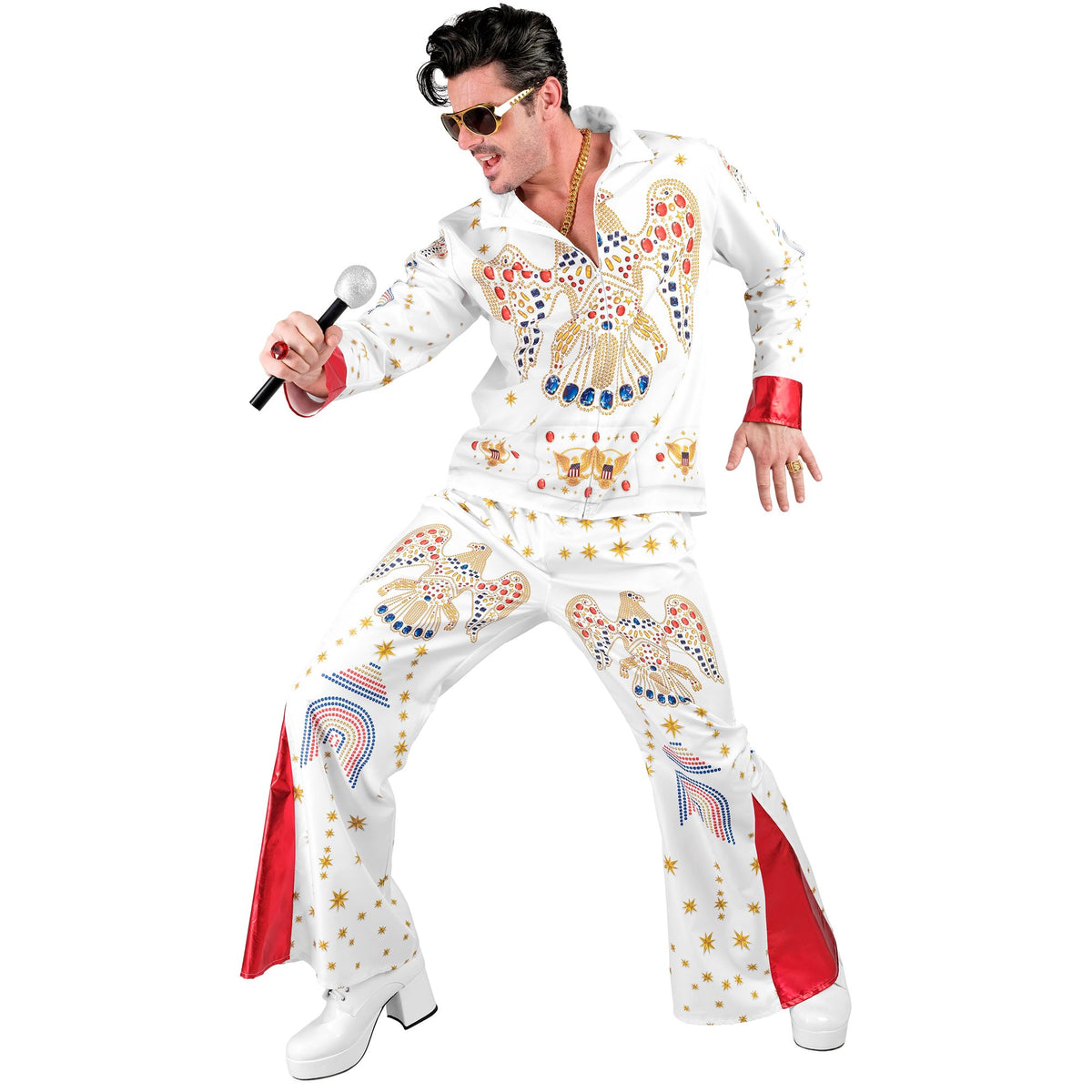 King of Rock'n'Roll Kostüm für Herren von Widmann, zweiteilig mit Oberteil und Hose – Anwendungsansicht