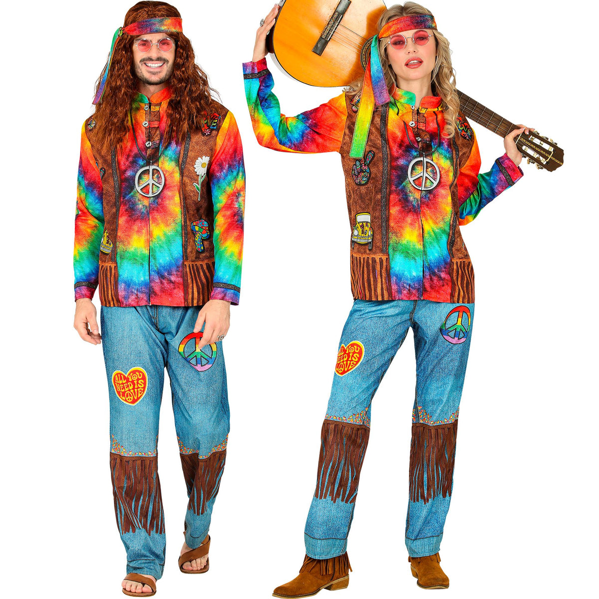 "HIPPIE FAST COSTUME" (Oberteil, Hose, Stirnband)