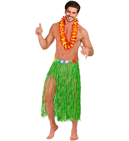 "GRÜNER HAWAII BASTROCK MIT BLUMENGÜRTEL" 80 cm - größenverstellbar