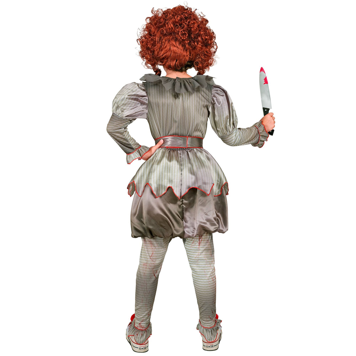 Widmann Horror-Clown-Kostüm für Kinder mit Kleid, Leggings, Gürtel und Schuhüberziehern – Rückansicht