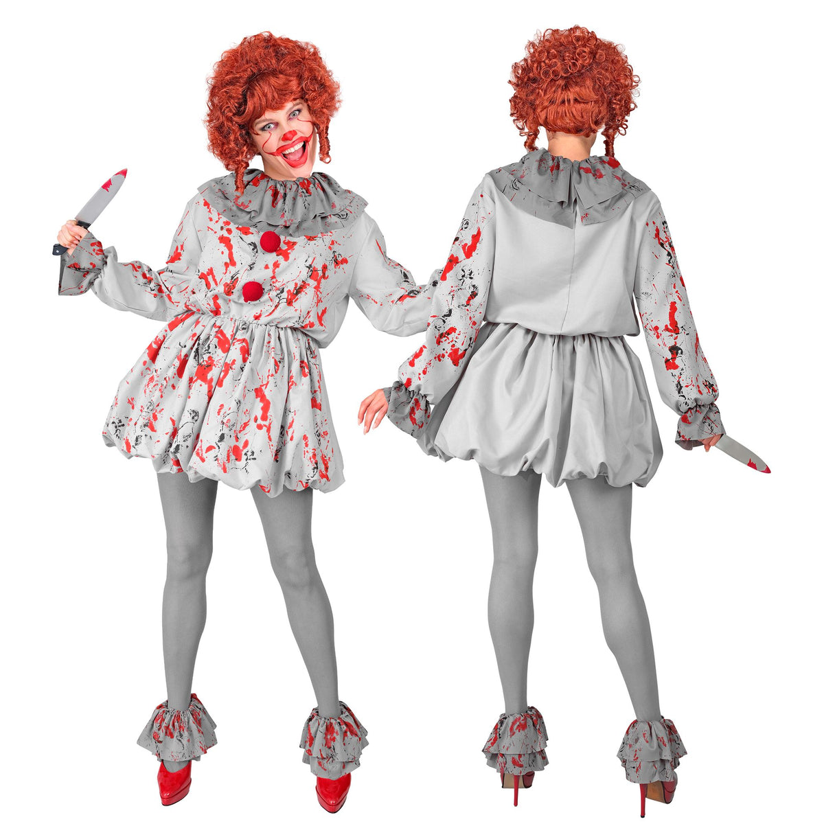 "VINTAGE-HORROR-CLOWN" (Kleid, Halskrause, Schuhüberzieher)
