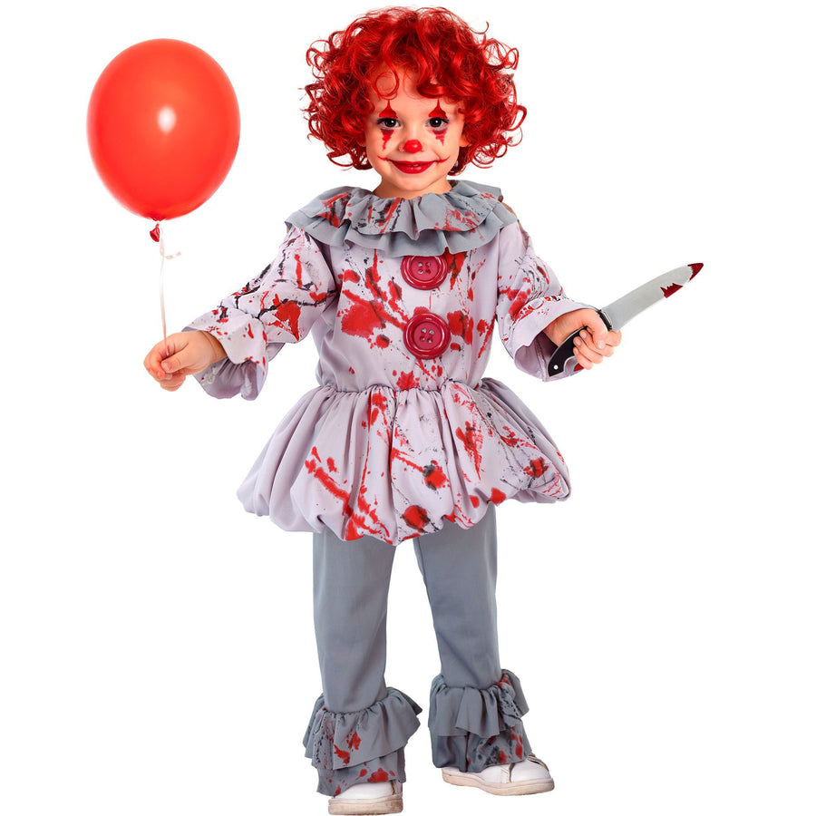 Widmann Vintage-Horror-Clown-Kostüm für Kinder mit Oberteil und Hose in Grau – Produktansicht