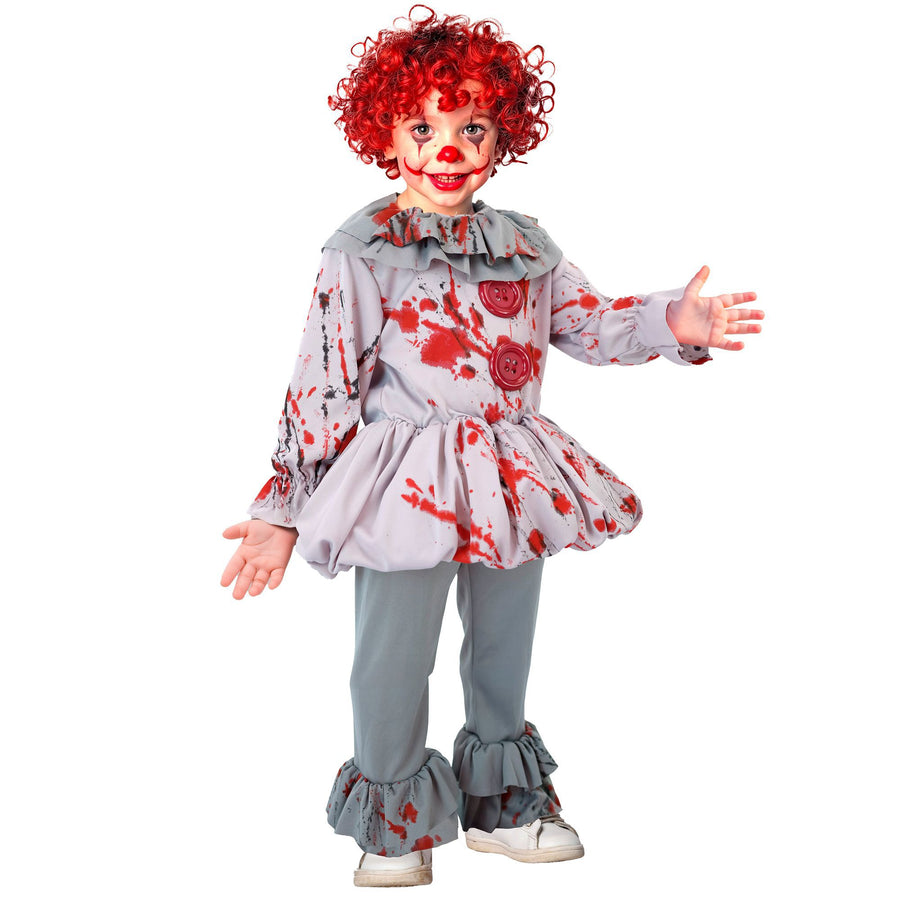 Widmann Vintage-Horror-Clown-Kostüm für Kinder mit Oberteil und Hose in Grau – Detailansicht