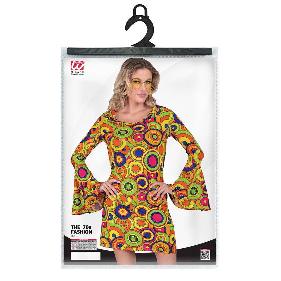 Widmann gelbes 70er-Jahre-Kleid mit Kreismuster – Detailansicht
