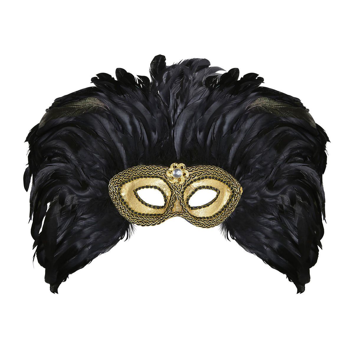 Goldene Augenmaske von Widmann mit Juwel und Federn – Produktansicht