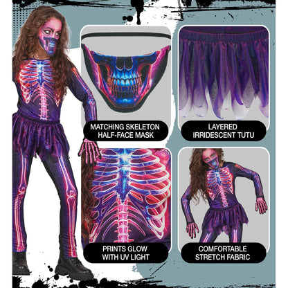 "NEON SKELETT" (Overall mit Tütü, Maske)