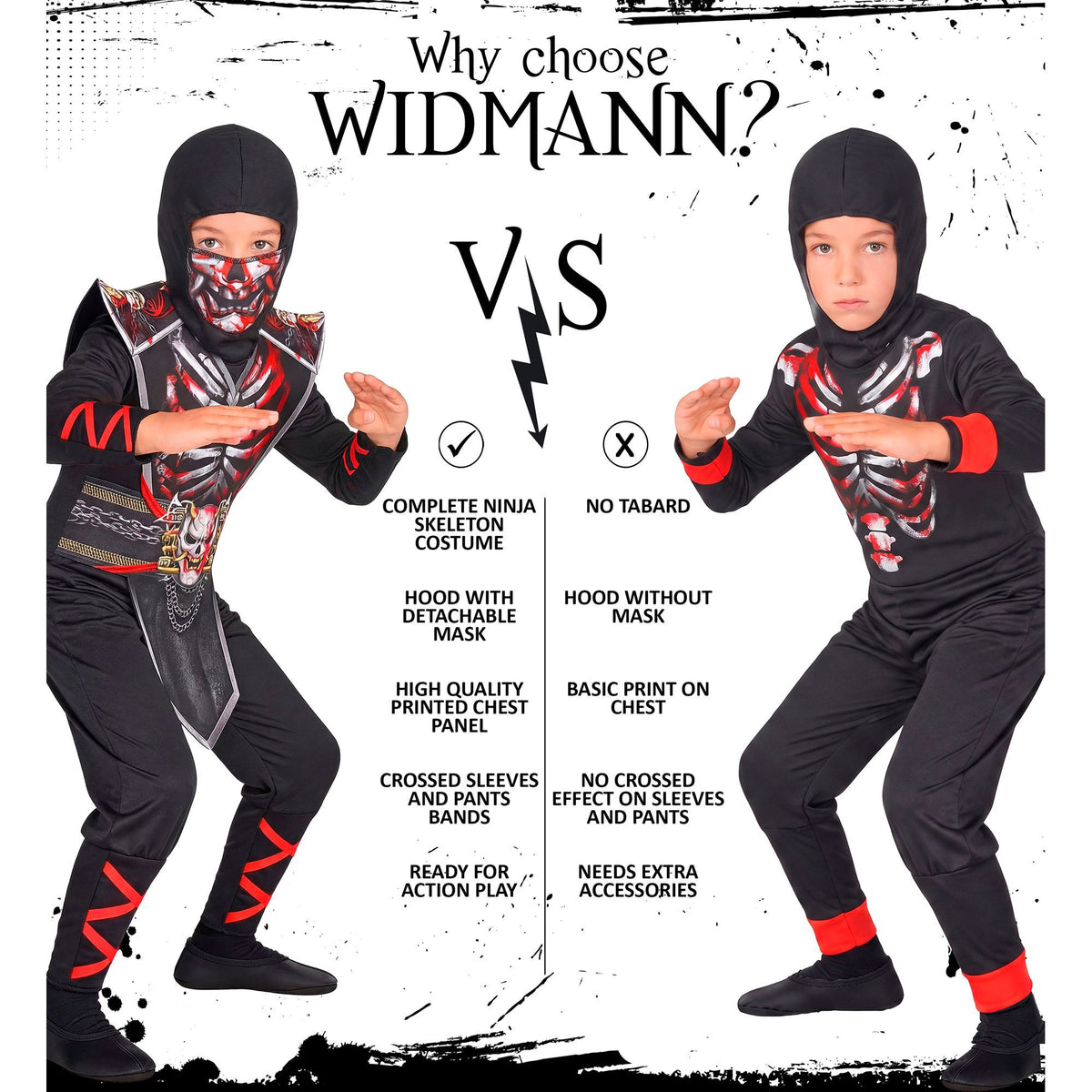 "SKELETT NINJA" (Overall, Brustrüstung mit Gürtel, Kapuze, Maske)