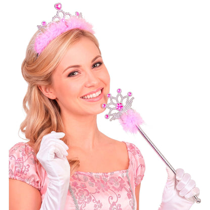 Widmann Zauberstab und Krone mit Marabou silbernes Accessoire-Set – Rückansicht