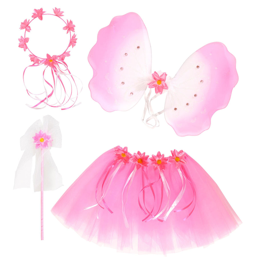 Widmann Blumenfee Kostümset für Kinder mit Tutu, Flügeln, Kopfbedeckung und Feenstab – Produktansicht