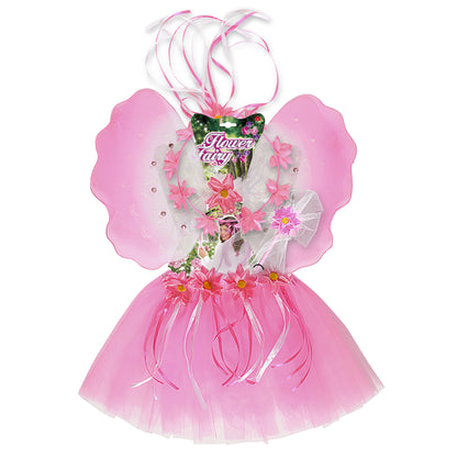 "BLUMENFEE" Dress- Up- Set (Tutu, Flügel, Kopfbedeckung, Feenstab)