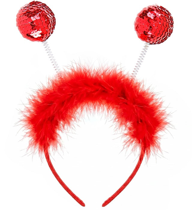 "HAARREIF MIT ROTEN PAILLETTEN UND ROTEM MARABOU"