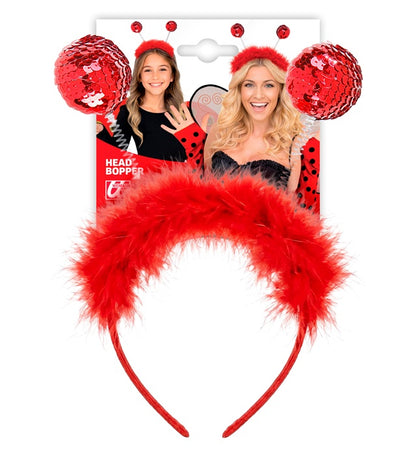 "HAARREIF MIT ROTEN PAILLETTEN UND ROTEM MARABOU"