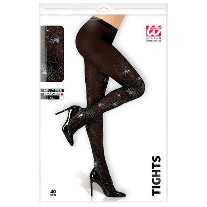 "SILBERNDE STRUMPFHOSE SPINNENNETZ UND SPINNE" 40 DEN