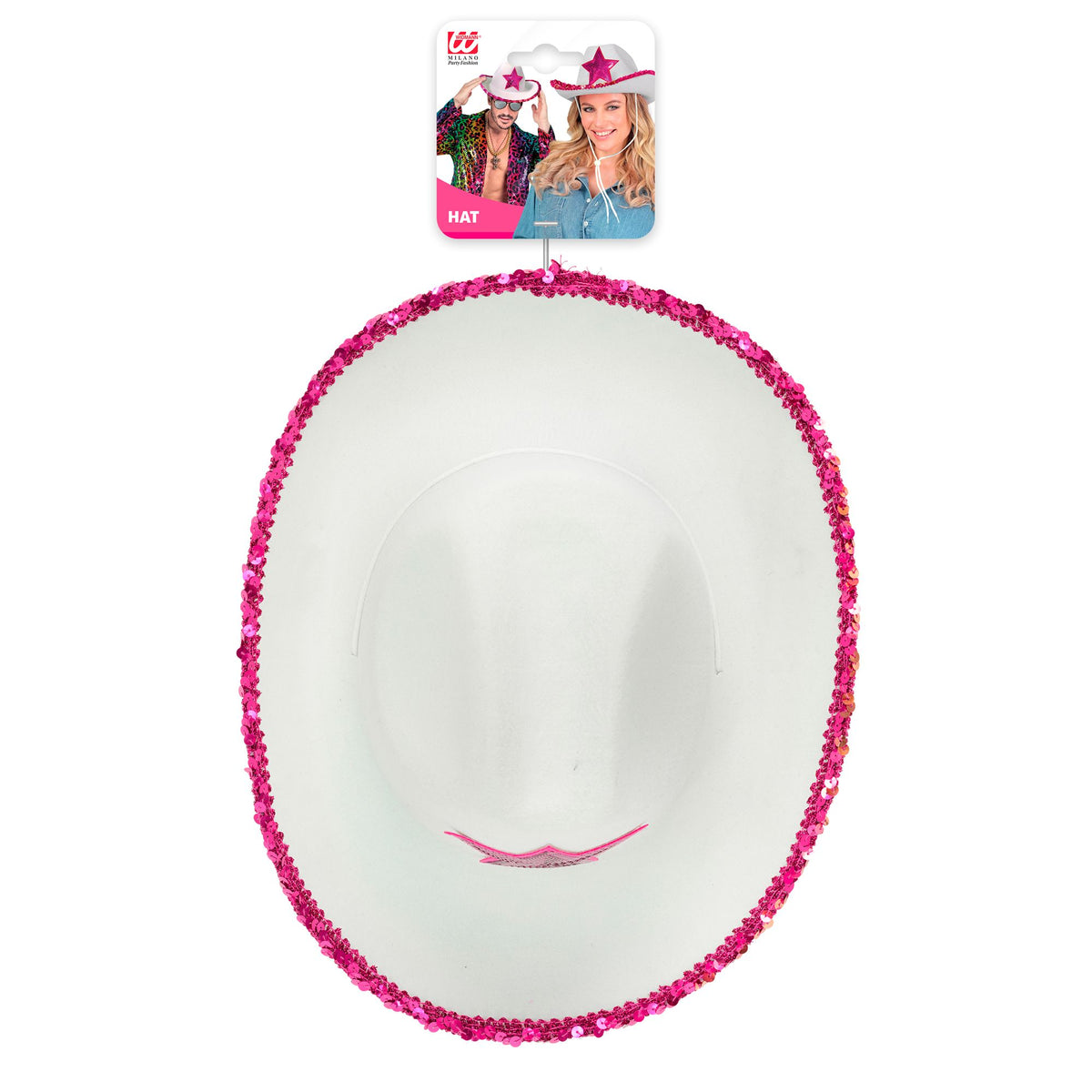 "WEIßER COWGIRL PARTYHUT MIT PINKEM STERN AUS PAILLETTEN"