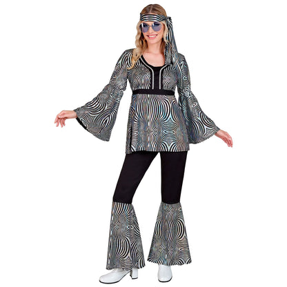 "THE 70s DISCO STYLE - silver waves" (Oberteil, Hose, Stirnband)