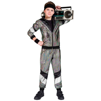 "80er JAHRE BUNTER REFLEKTIERENDER TRAININGSANZUG" (Oberteil, Hose)