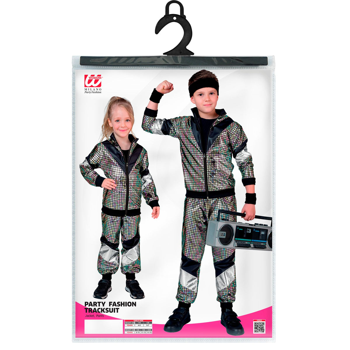"80er JAHRE BUNTER REFLEKTIERENDER TRAININGSANZUG" (Oberteil, Hose)