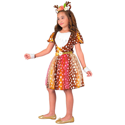 Widmann Reh-Kostüm für Kinder mit Kleid, Kopfschmuck und fingerlosen Handschuhen – Seitenansicht