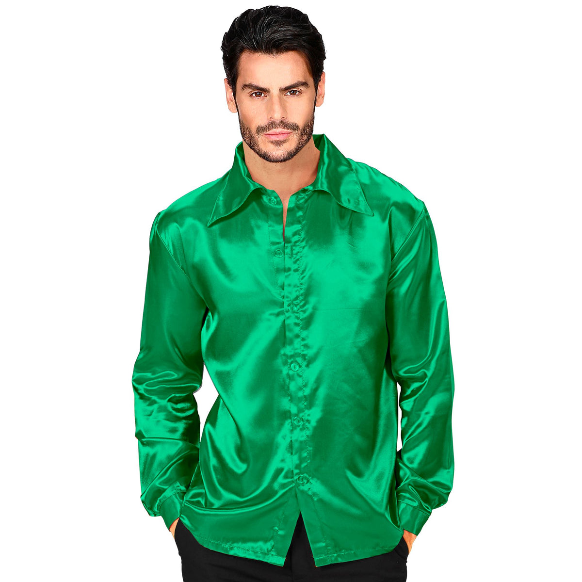 "GRÜNES 70s DISCO HEMD" aus Satin