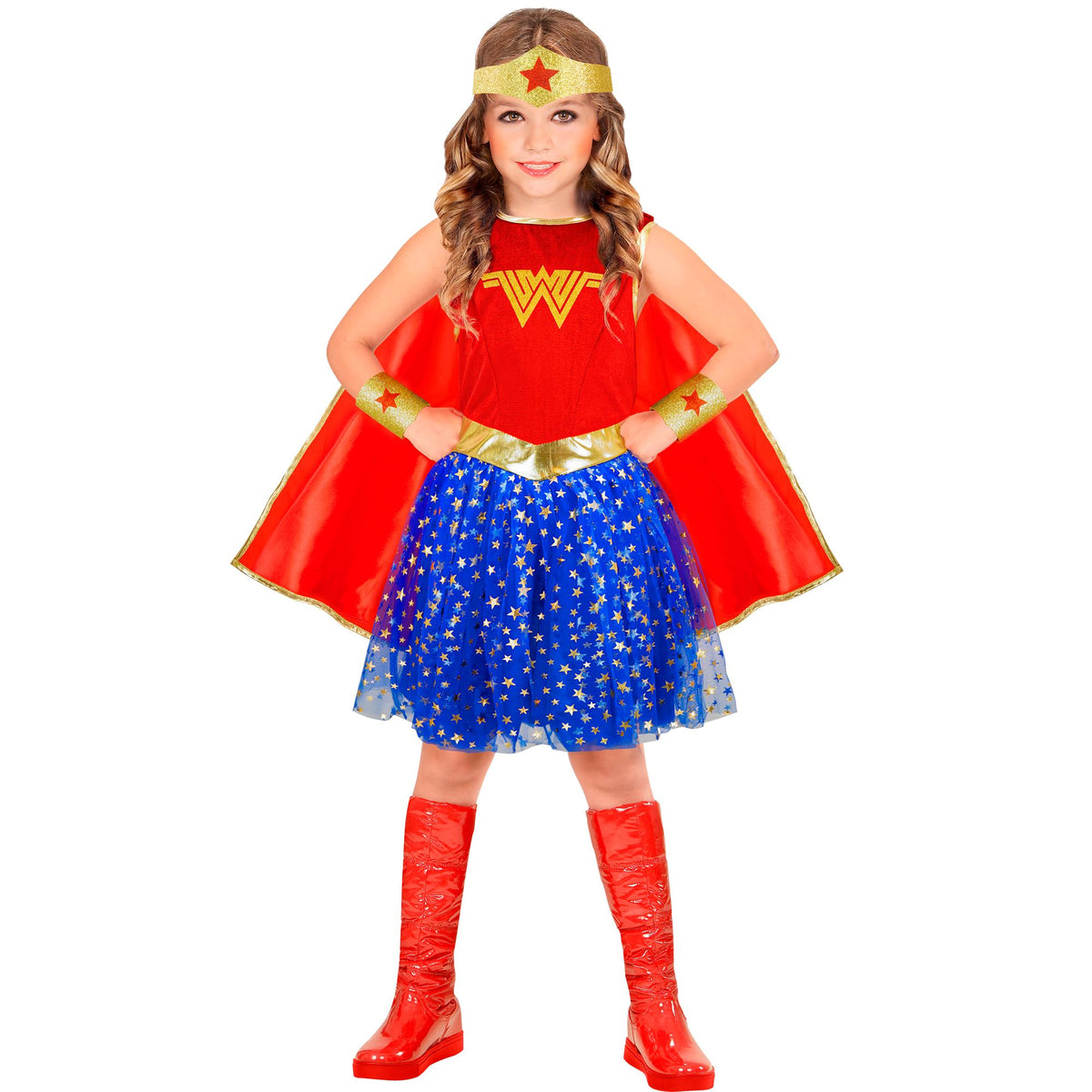 "WONDER GIRL" (Kleid mit Umhang, Stirnband, Armstulpen)