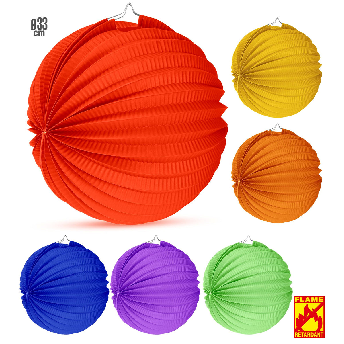 "RUNDER EINFARBIGER LAMPION" Ø 33 cm - sort. In 6 Farben - schwer entflammbar