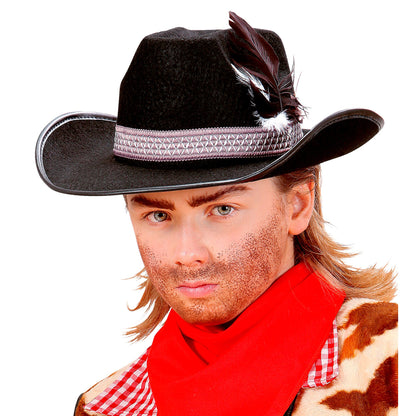 "SCHWARZER COWBOYHUT MIT FEDERN" Kindergröße