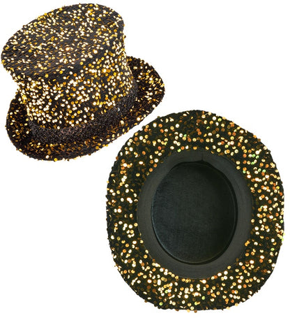 "ZYLINDER PAILLETTEN SCHWARZ/GOLD" 18 cm