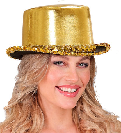 "ZYLINDER LAMÉ GOLD MIT PAILLETTENVERZIERUNG" 11 cm