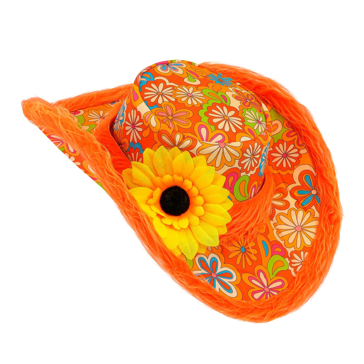"HUT IBIZA MIT PLÜSCHRAND UND SONNENBLUME" orange