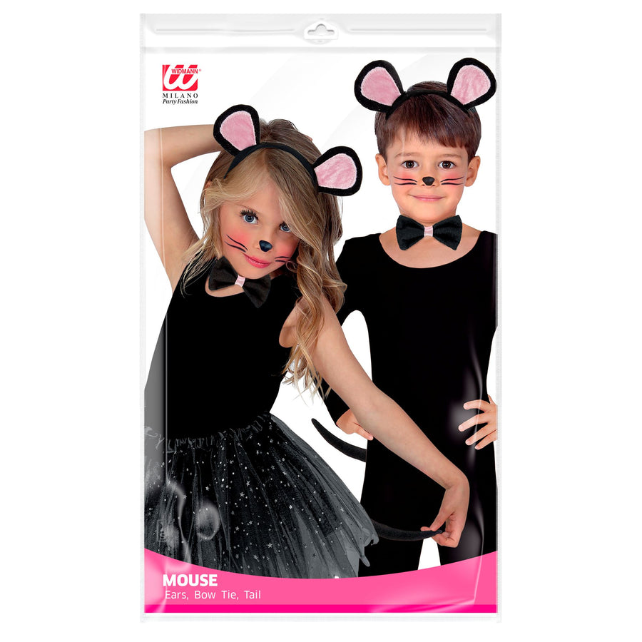 Widmann Mäuschen Dress-Up-Set mit Ohren, Fliege und Schwanz, schwarz – Detailansicht