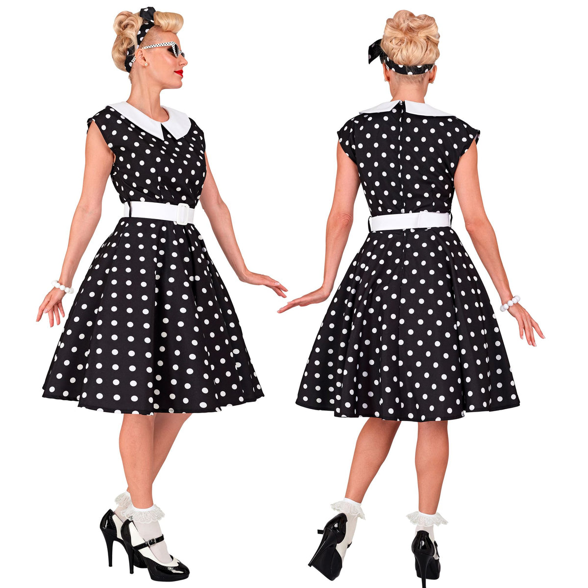 "50er JAHRE ROCK'N'ROLL MODE SCHWARZ" (Kleid mit Petticoat, Gürtel, Haarband)