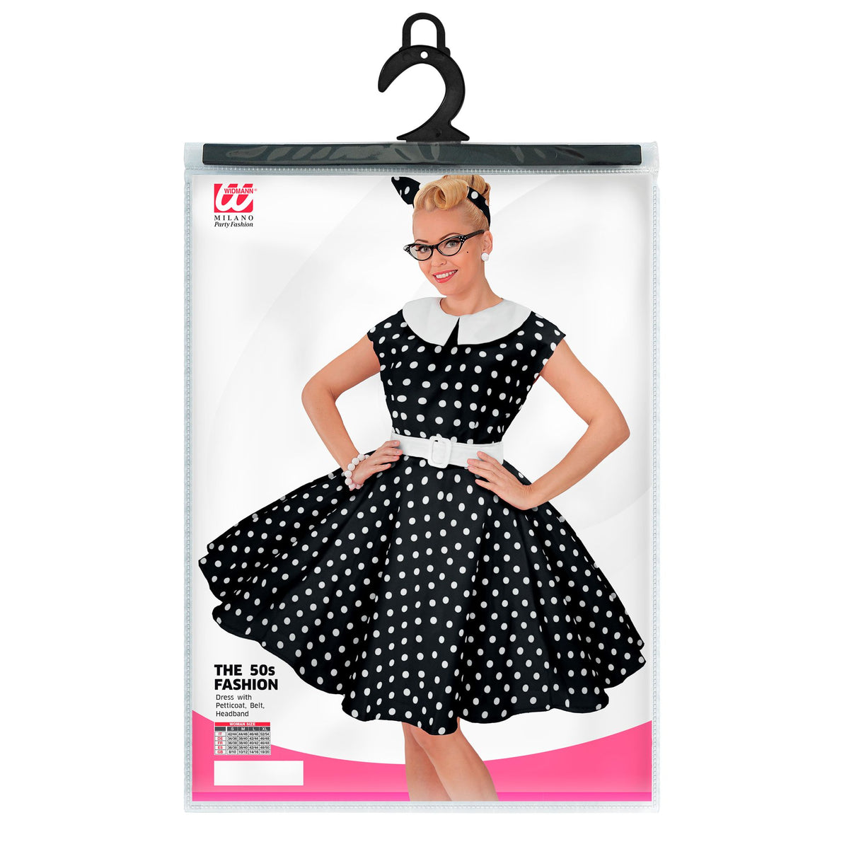 "50er JAHRE ROCK'N'ROLL MODE SCHWARZ" (Kleid mit Petticoat, Gürtel, Haarband)