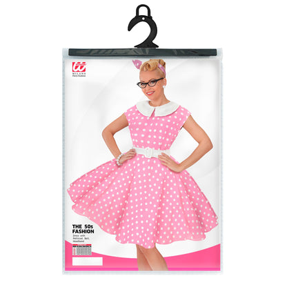 "50er JAHRE ROCK'N'ROLL MODE ROSA" (Kleid mit Petticoat, Gürtel, Haarband)