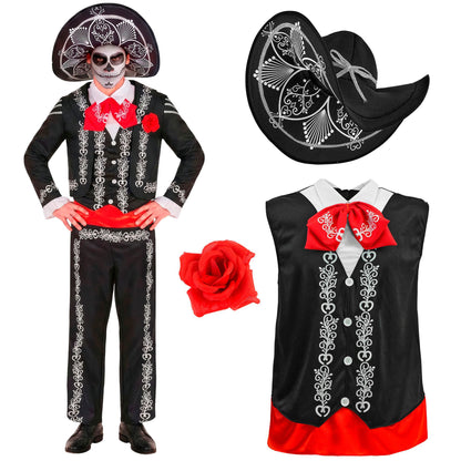 Widmann Mariachi Día de los Muertos Kostüm für Herren mit Jacke Hemd Weste Fliege Hose und Sombrero – Detailansicht