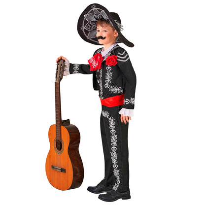 "MARIACHI DIA DE LOS MUERTOS" (Jacke, Hemd mit Weste und Fliege, Hose, Sombrero)