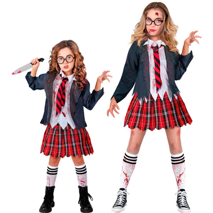 "ZOMBIE SCHULMÄDCHEN" (Jacke mit Bluse, Rock, Kravatte, Strümpfe)