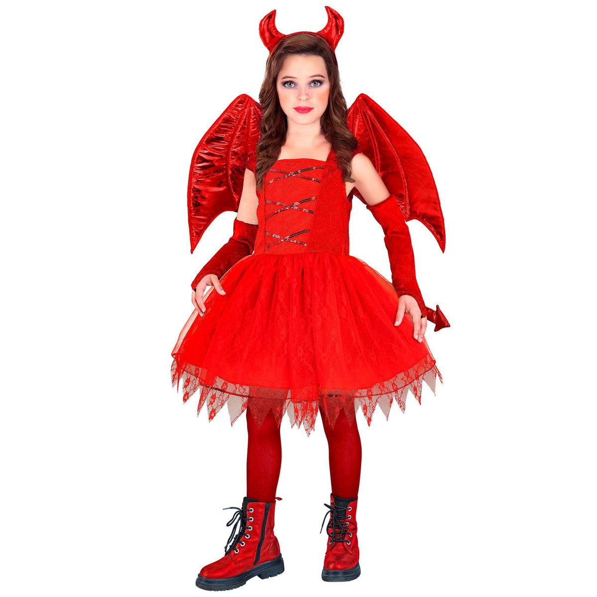 "TEUFEL" (Kleid, Schwanz, Hörner, fingerlose Handschuhe)