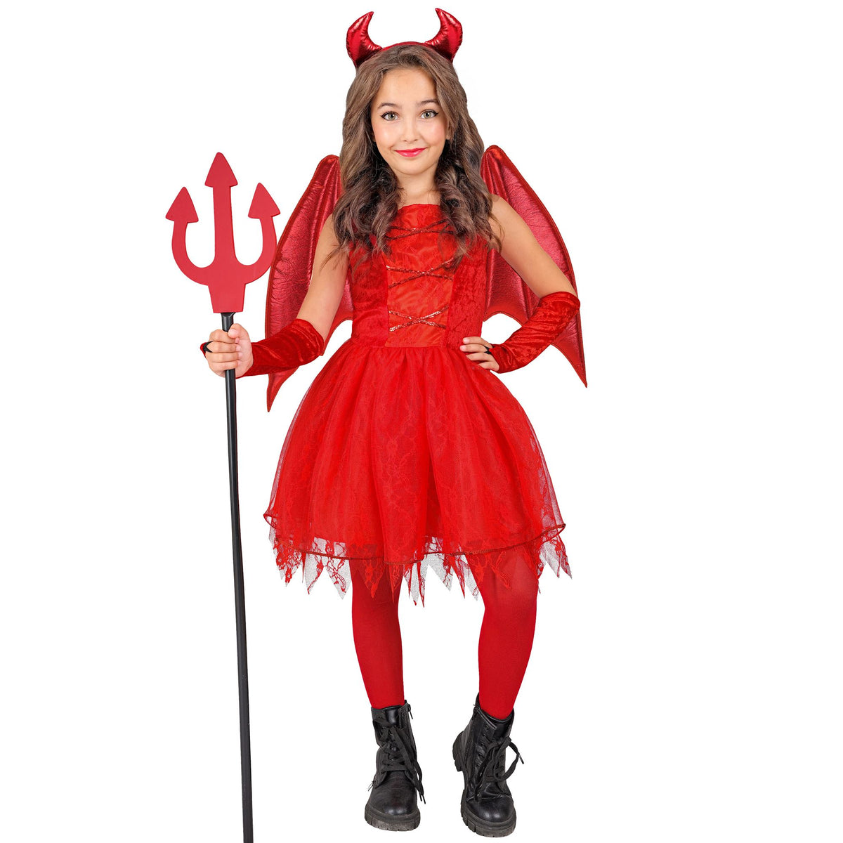"TEUFEL" (Kleid, Schwanz, Hörner, fingerlose Handschuhe)