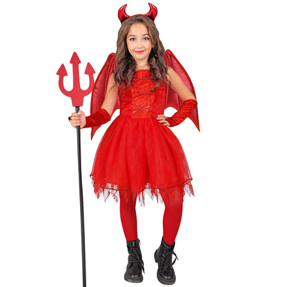 "TEUFEL" (Kleid, Schwanz, Hörner, fingerlose Handschuhe)