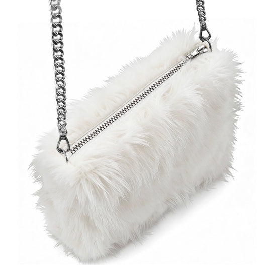 Weiße Langhaarplüsch Handtasche – Stylisches Accessoire für Fasnacht & Karneval