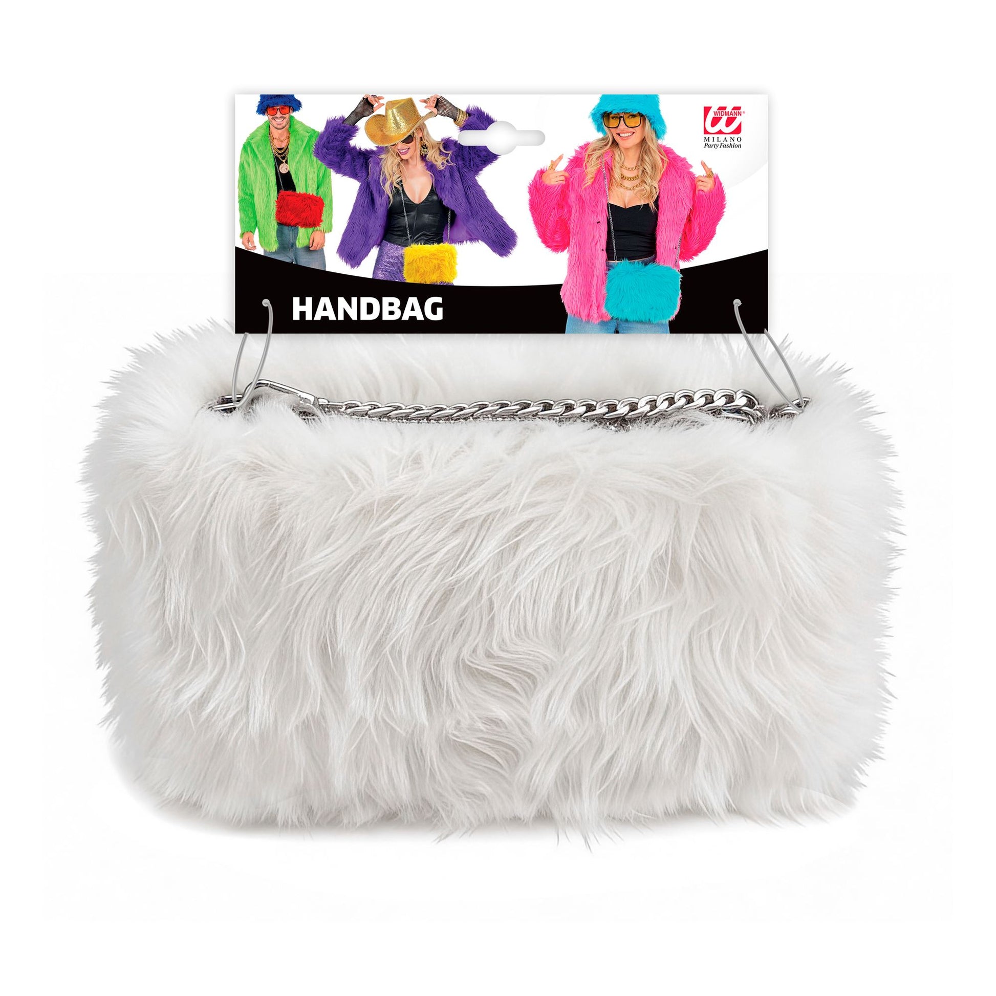 Weisse Langhaarplüsch-Handtasche von Widmann für Fasnacht und Karneval – Detailansicht