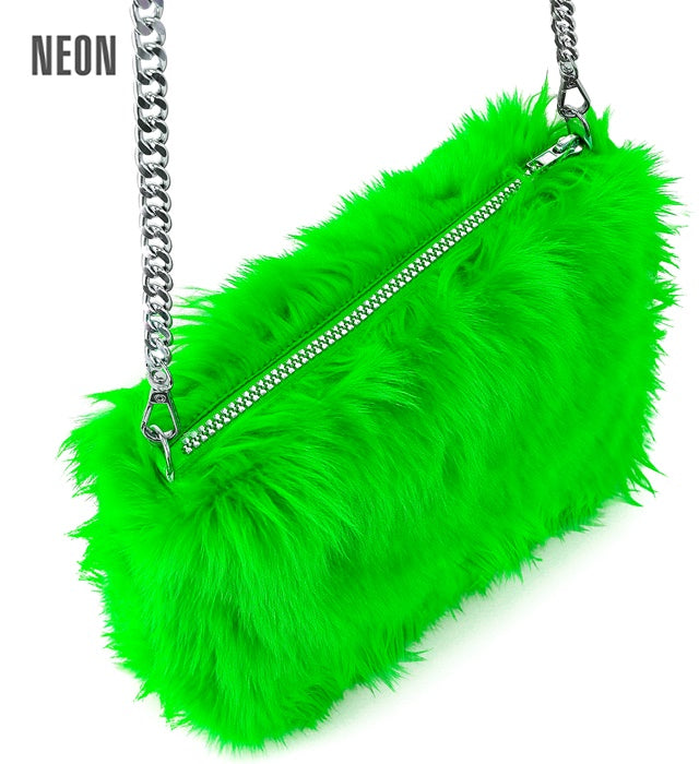 Widmann neon grüne Handtasche aus Langhaarplüsch – Produktansicht