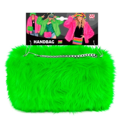 Widmann neon grüne Handtasche aus Langhaarplüsch – Detailansicht