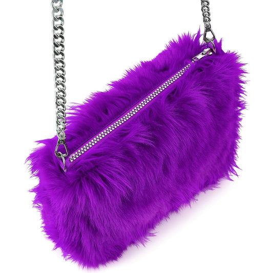 Lila Handtasche aus langhaarigem Plüsch – Perfektes Accessoire für Fasnacht & Mottopartys