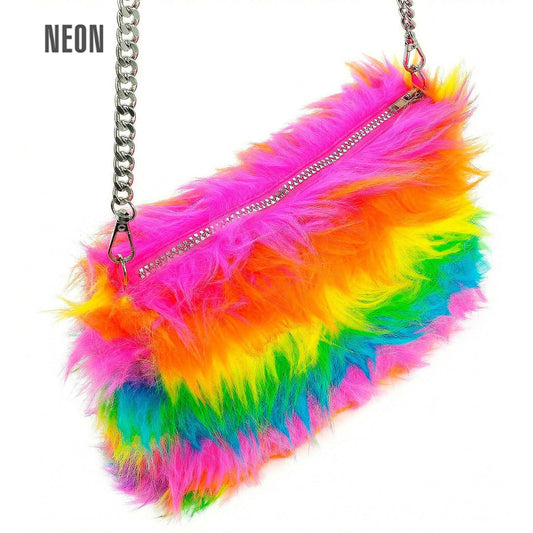 Handtasche Langhaarplüsch Regenbogen – Bunter Hingucker für Fasnacht & Mottopartys
