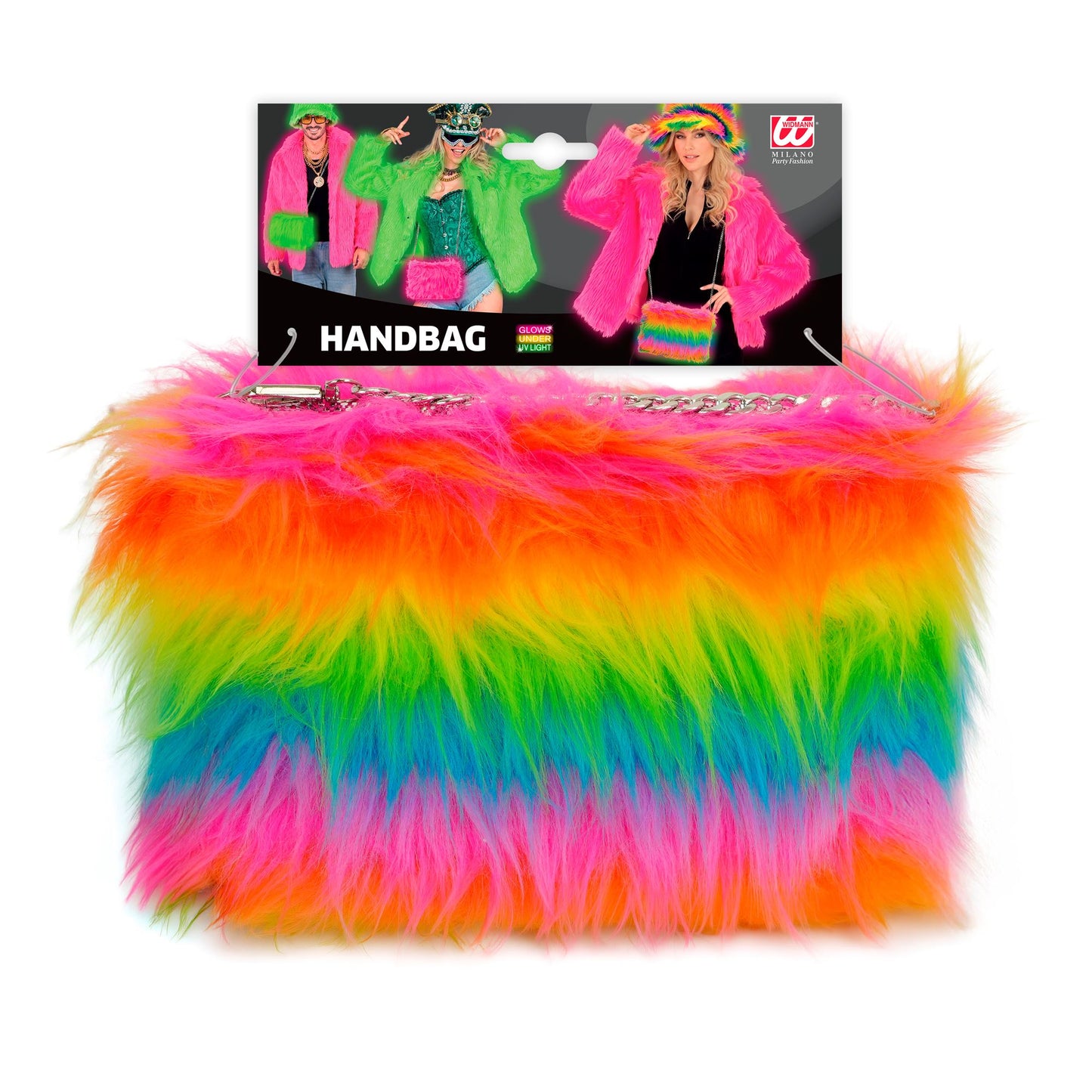 Widmann Regenbogen-Handtasche aus Langhaarplüsch für Fasnacht – Detailansicht